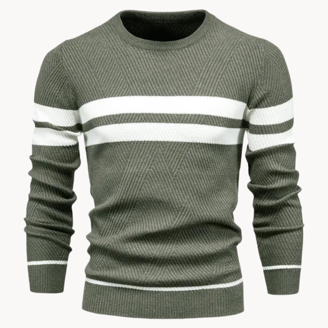 Zander - Striped Cotton Crew Neck Sweater