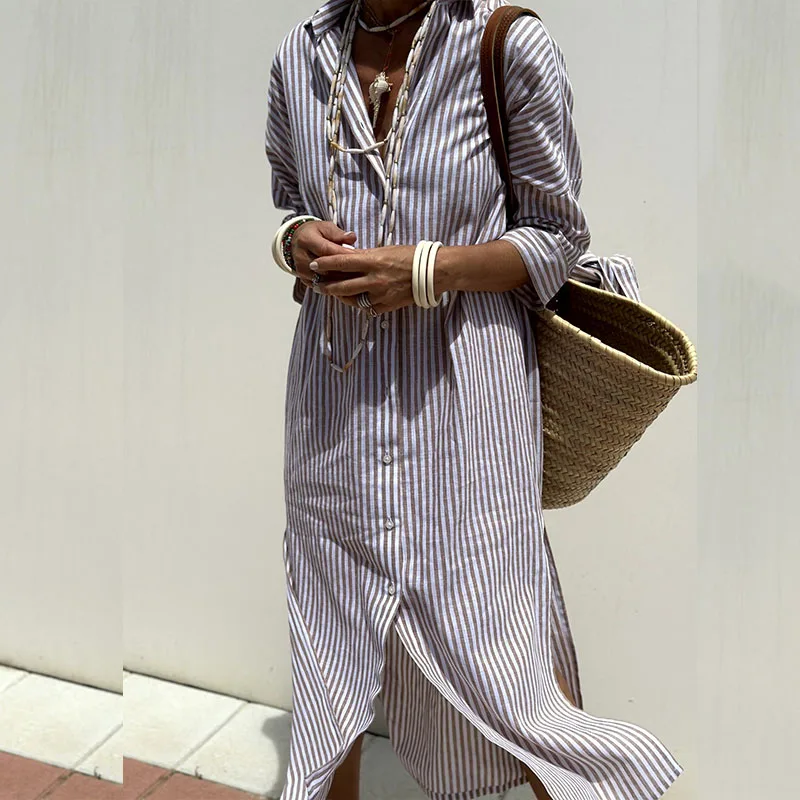 Rosie™ | Elegant striped shirt dress